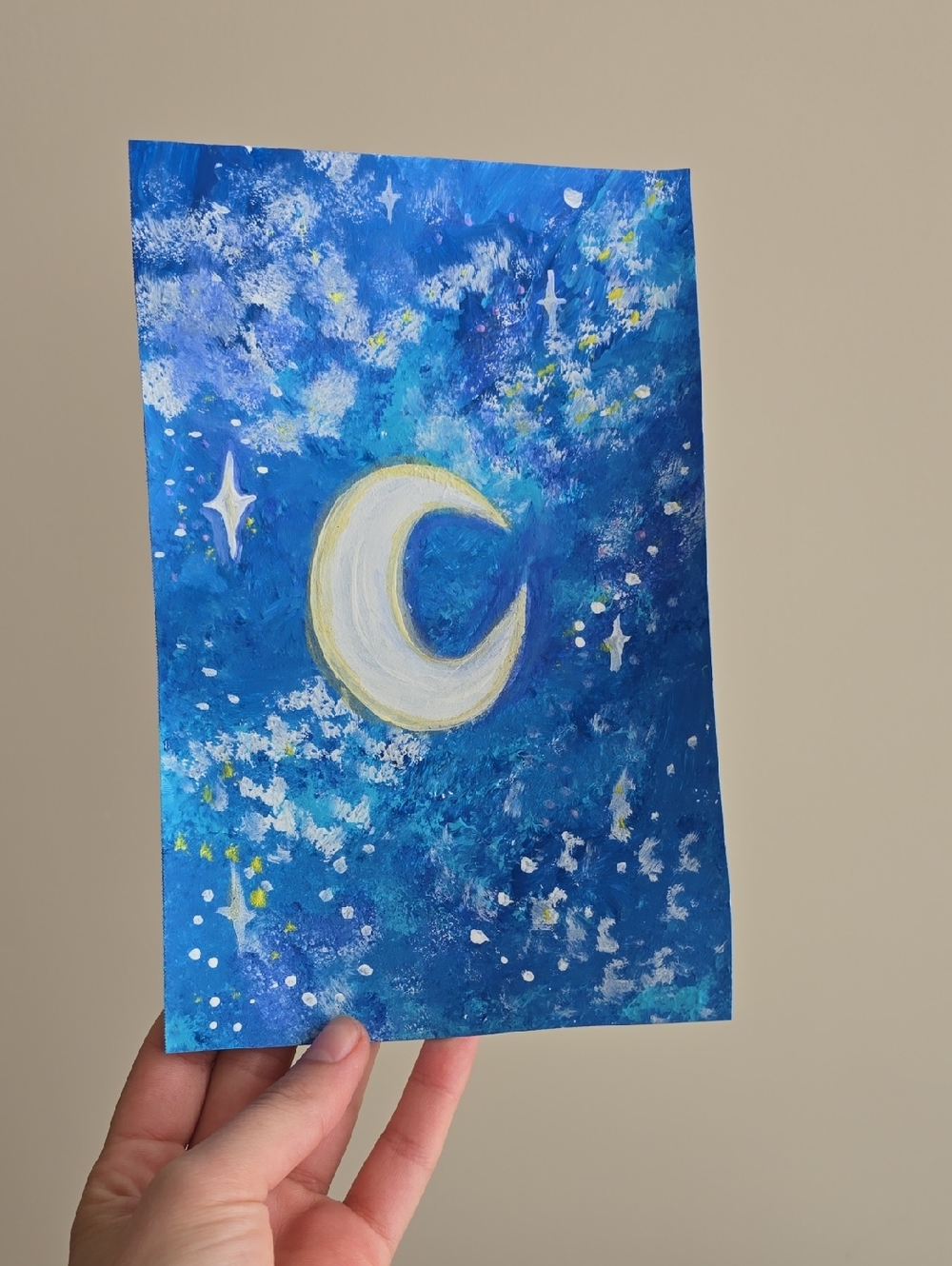 Handpainted Blue Moon Night Sky Art Print